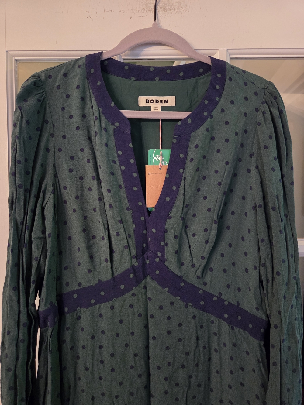 Boden Green Midi Dress with Navy Trim - Size 14R - Picture 8 of 9